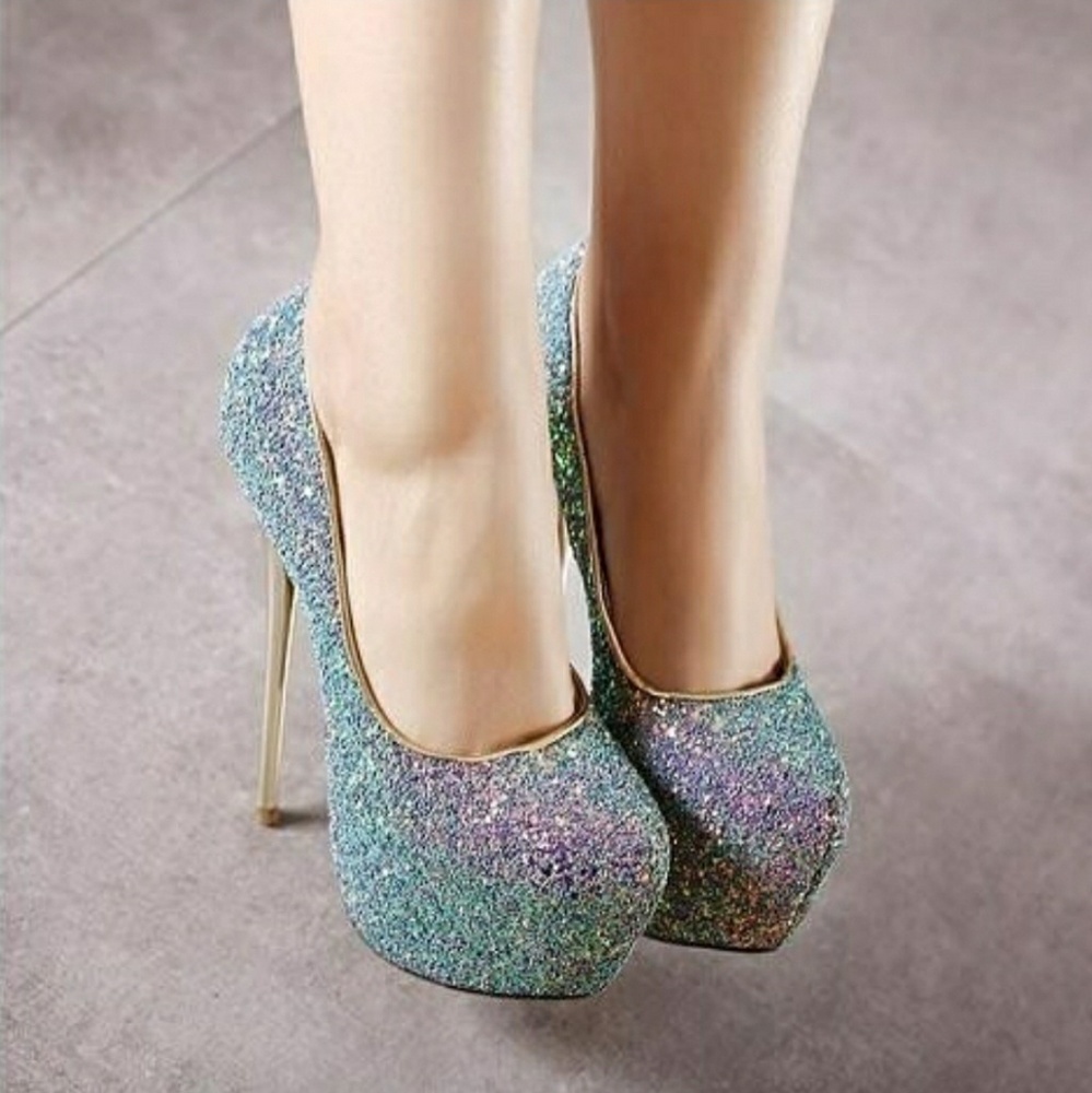 Peacock Glitter Platform Pumps - Picture 2 of 4